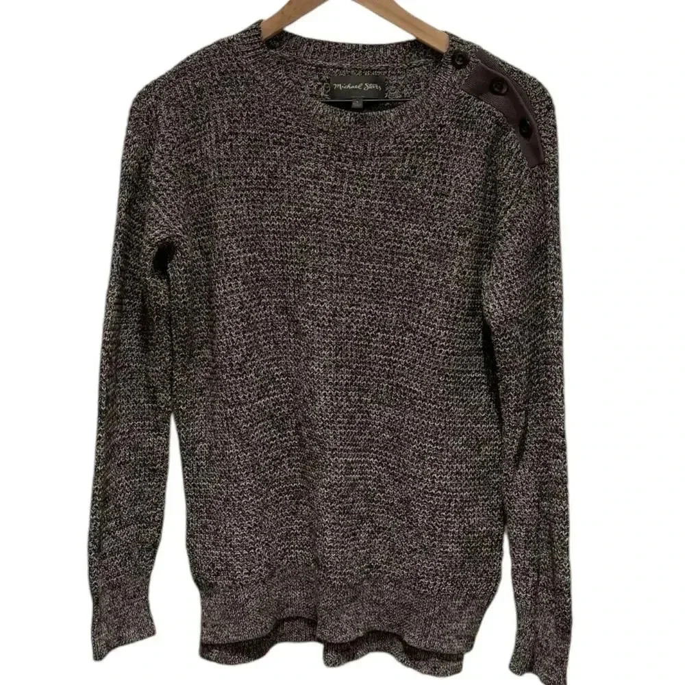 Michael Stars Sweater Womens Small Gray Cotton Button Marled Knit Sweater